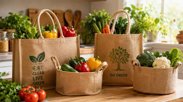  jute storage bags with vegetables
