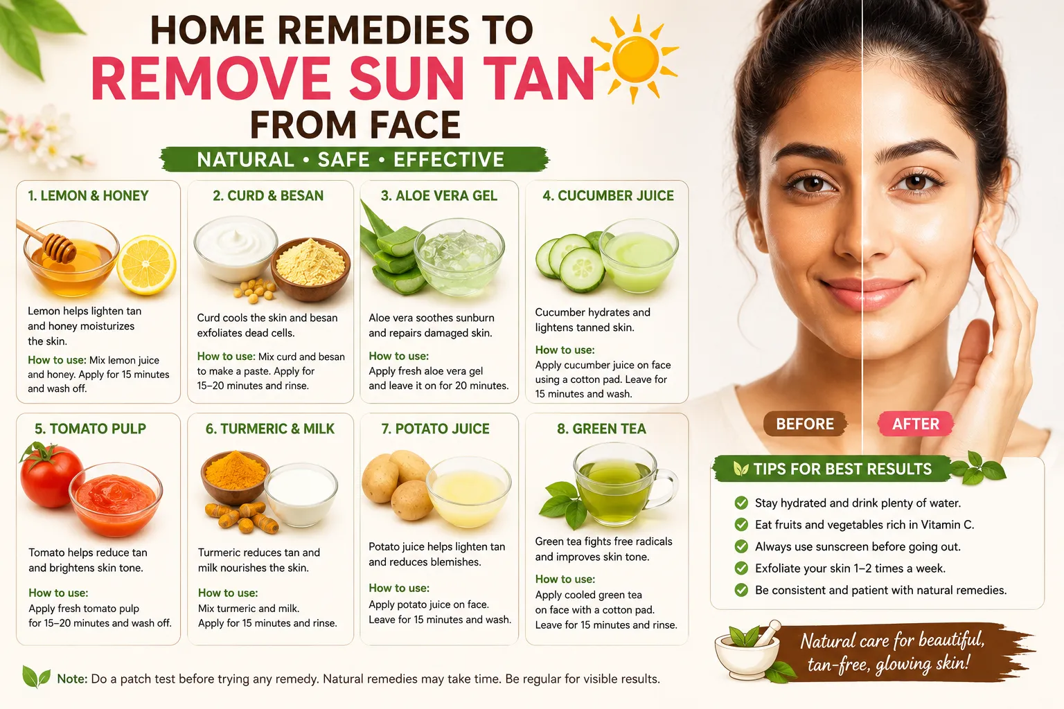 home remedies to remove sun tan from face