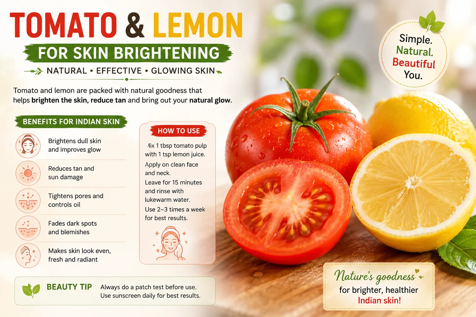 tomato and lemon for skin brightening Indian skin