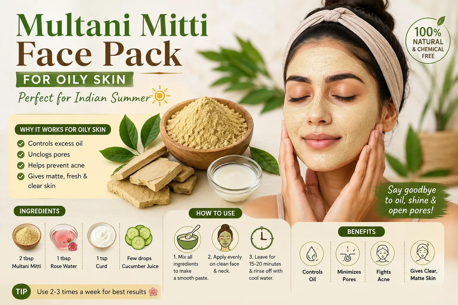 multani mitti face pack for oily skin Indian summer