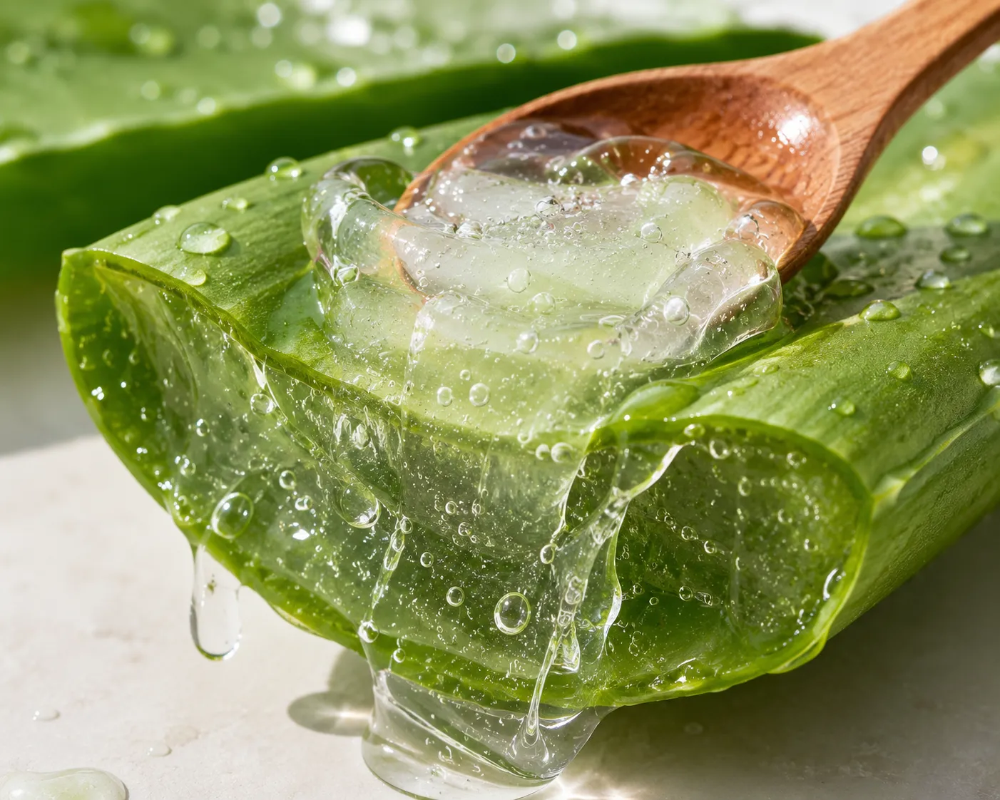 fresh aloe vera gel extracted from leaf for face