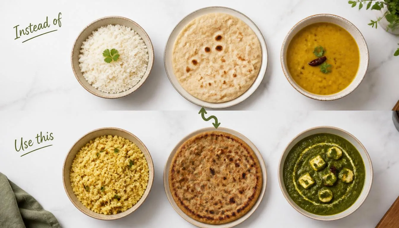 Indian keto substitutions cauliflower rice almond flour roti paneer dal