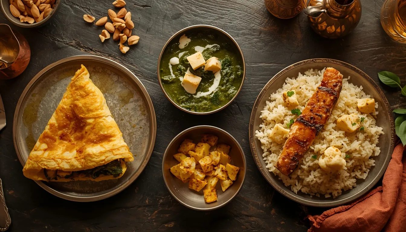 Indian keto meal day 1 masala omelette ghee palak paneer cauliflower rice