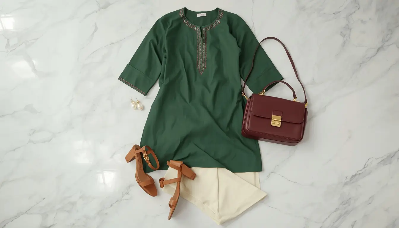 kurta with tailored trousers and block heels Indian office look