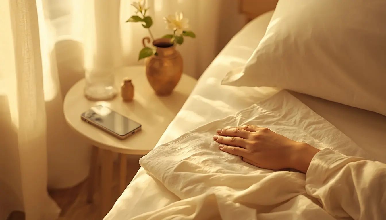 Indian woman morning intention setting no phone mindful waking