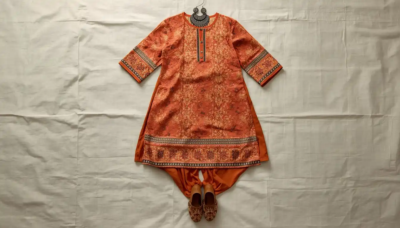 printed kurta with matching solid leggings statement jhumka earrings